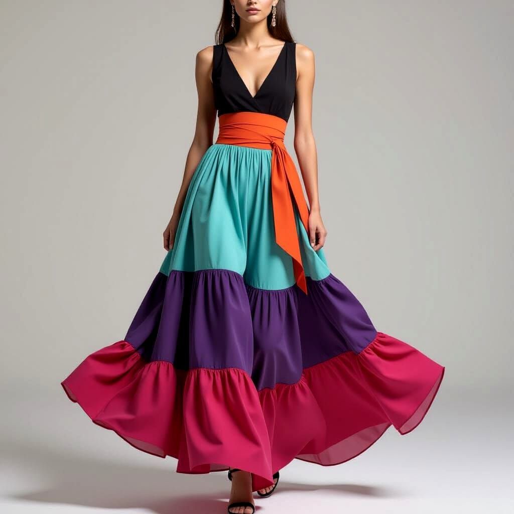 Futuristic High-Fashion Evening Outfit in Ombre Skirt