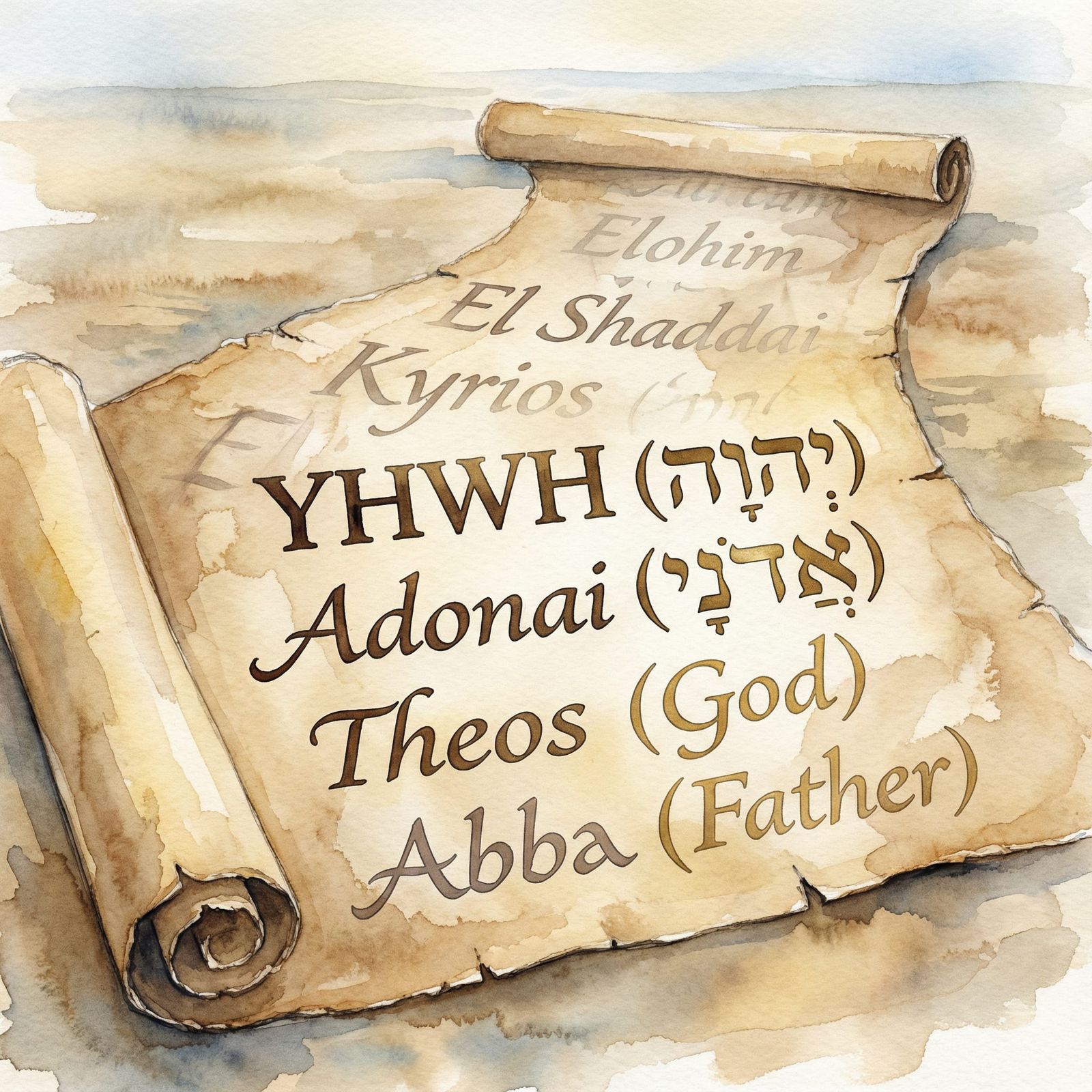 Ancient Scroll with Divine Names in Watercolor