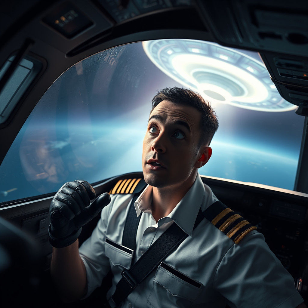 Pilot's Shock: UFO Encounter in Hyperrealistic Detail