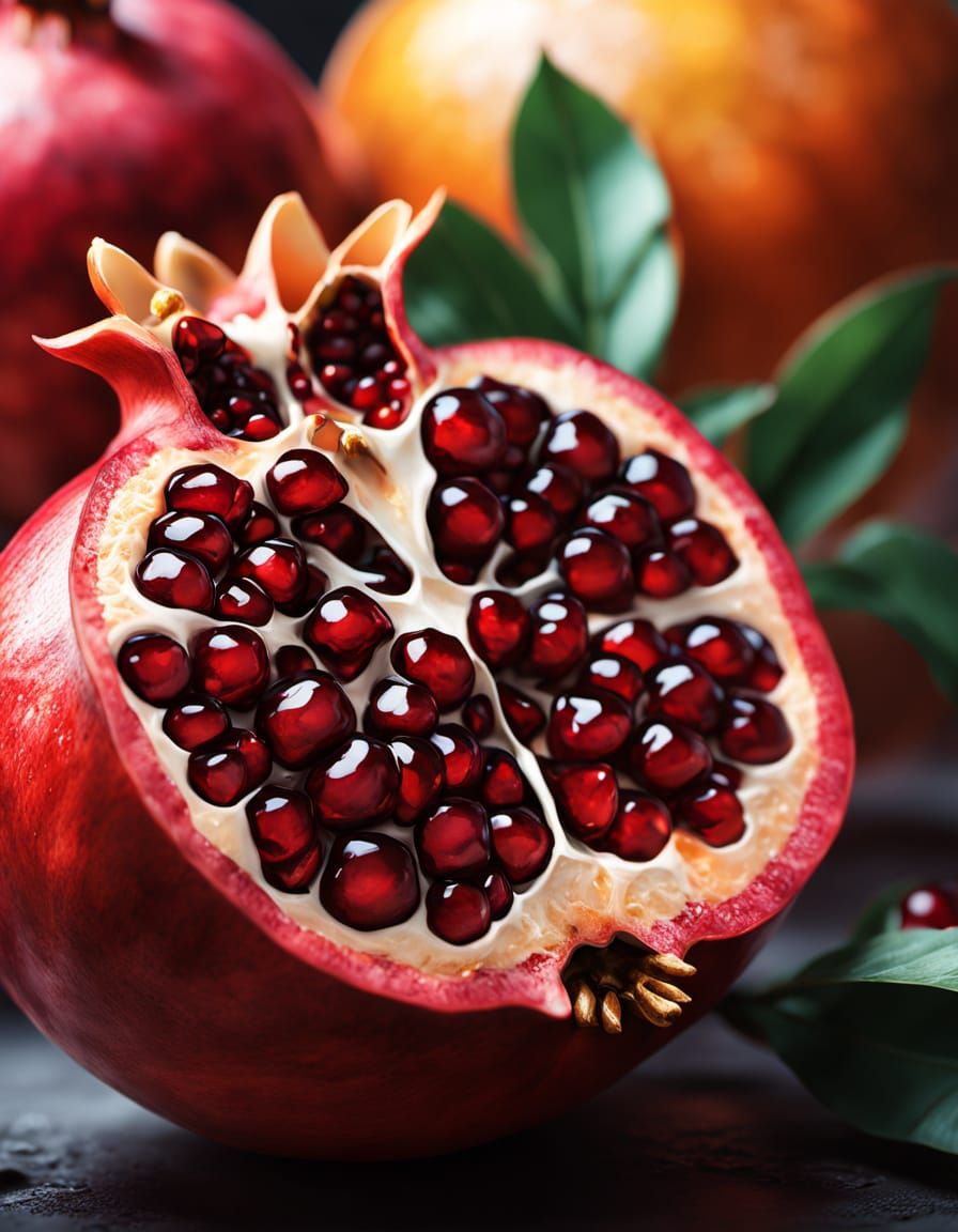 Surreal, High-Contrast Pomegranate Illustration in Vibrant, ...