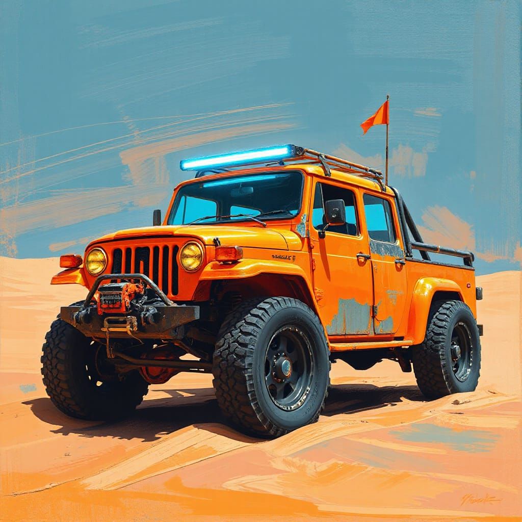 Mad Max Desert Vehicle in Neon Impasto Style