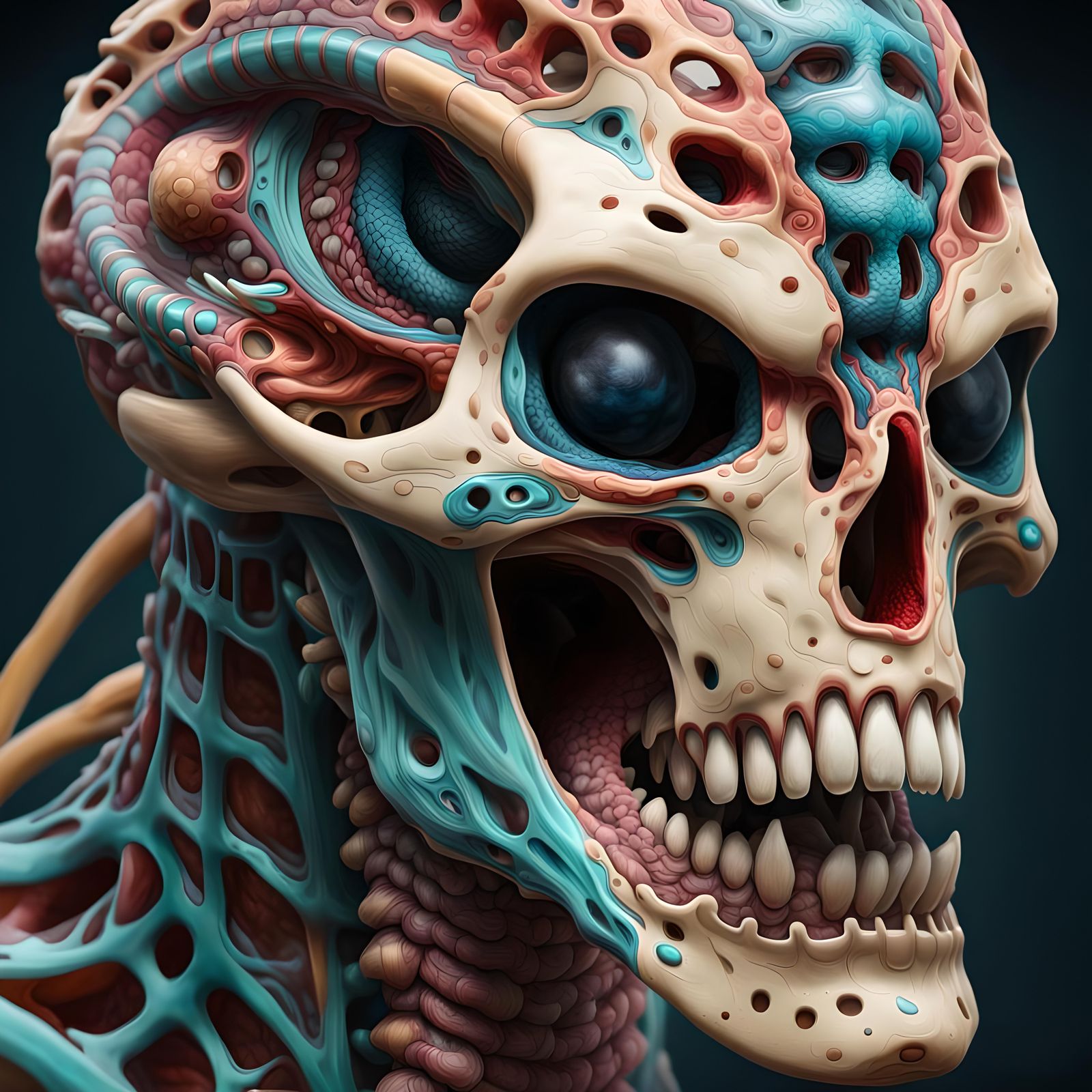 Vibrant Translucent Python Head in Nychos Style