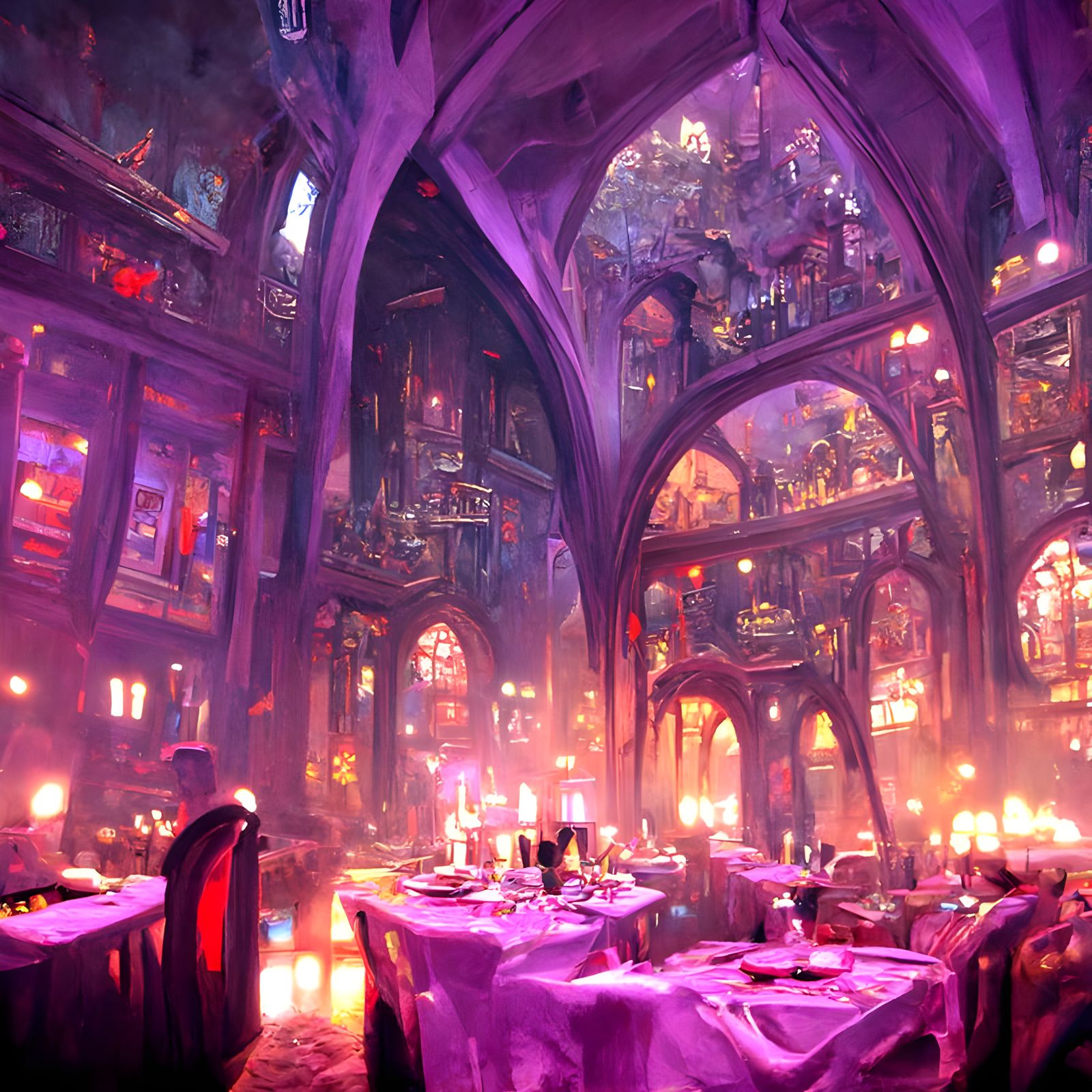 Gothic Restaurant Interior with Amethyst Details