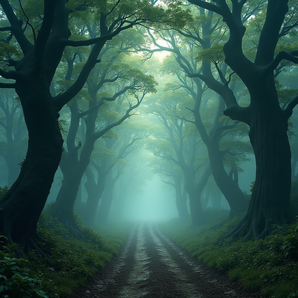 Mystical Forest Crossroads in Dark Fantasy Style