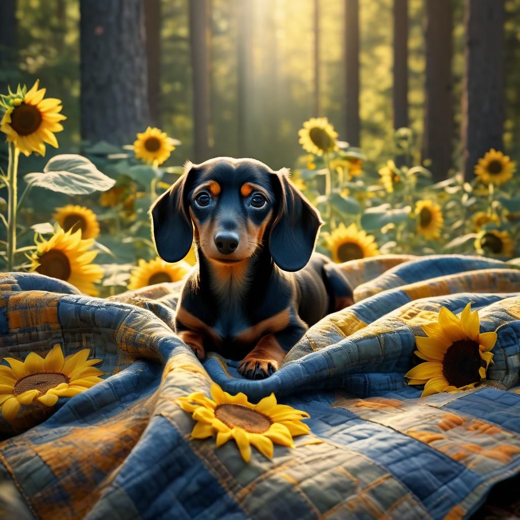 Dachshund Puppy in Sunflowers: A Digital Painting