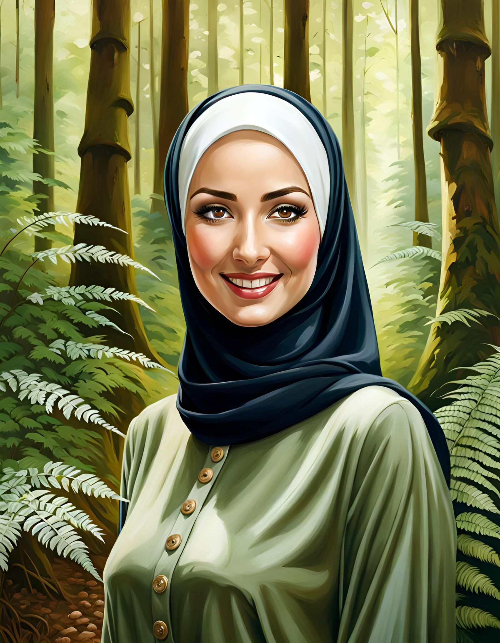 Elegant Woman in Hijab, Realistic Oil Painting