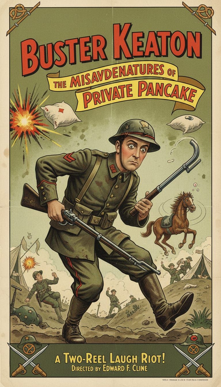 Buster Keaton WWI Soldier Comedy Movie Poster