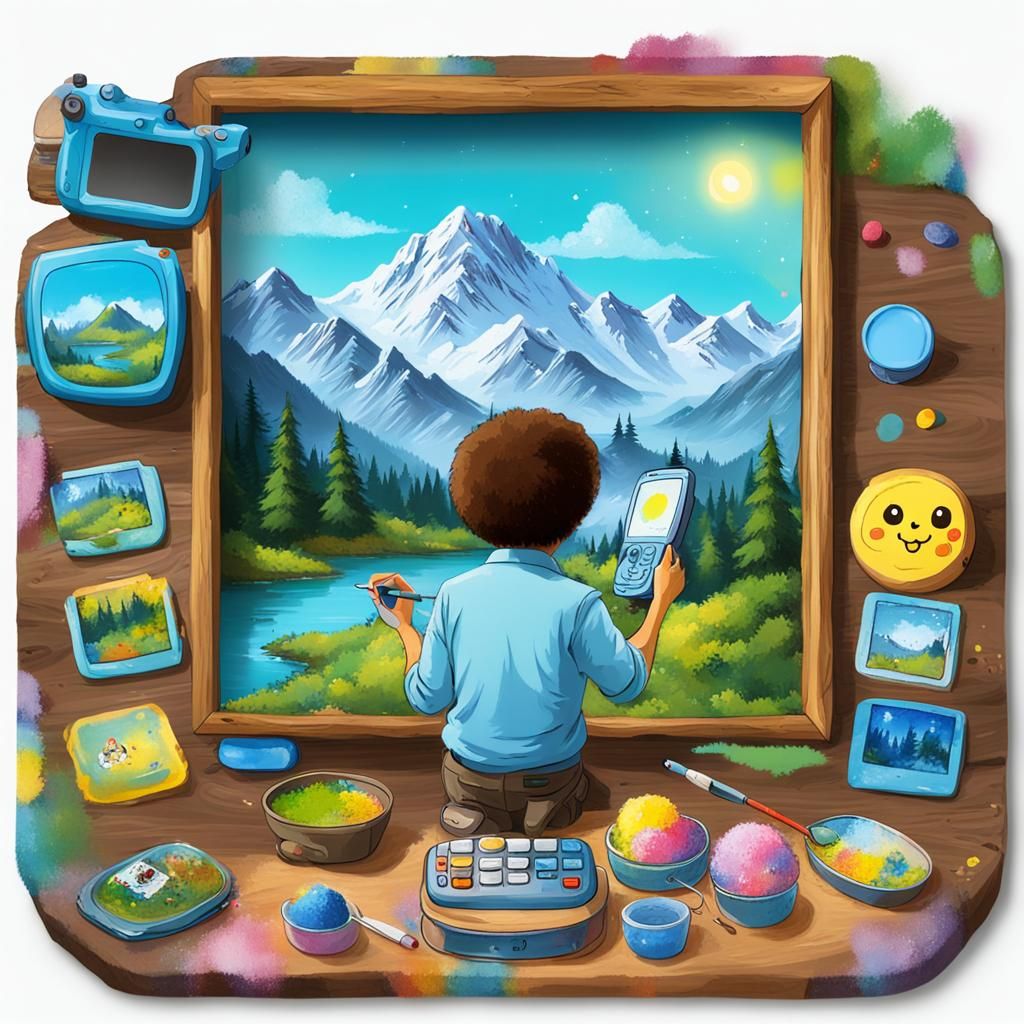Bob Ross Paints a Tamagotchi, Digital Art