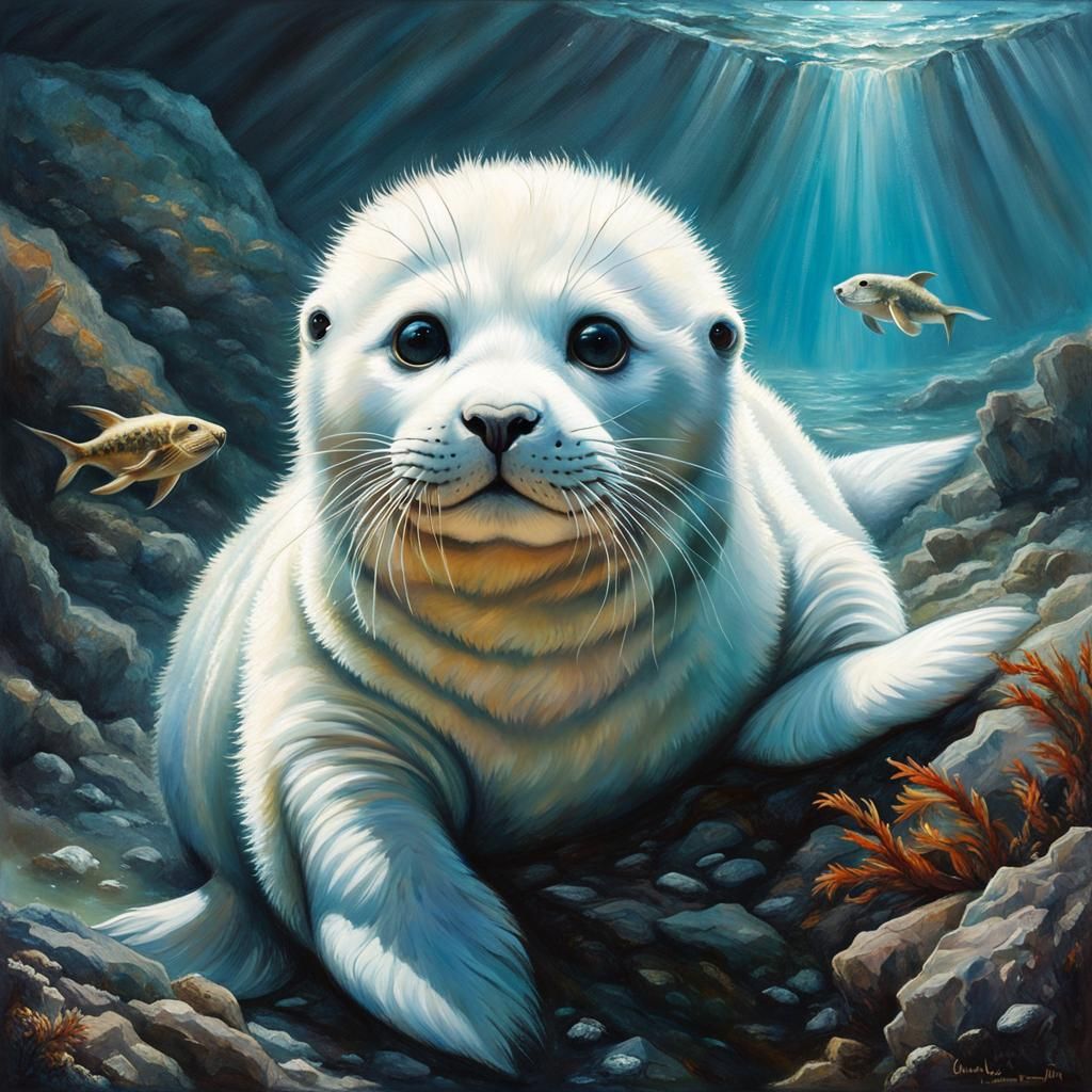 Magical Baby Seals Playing on Rocky Shore
