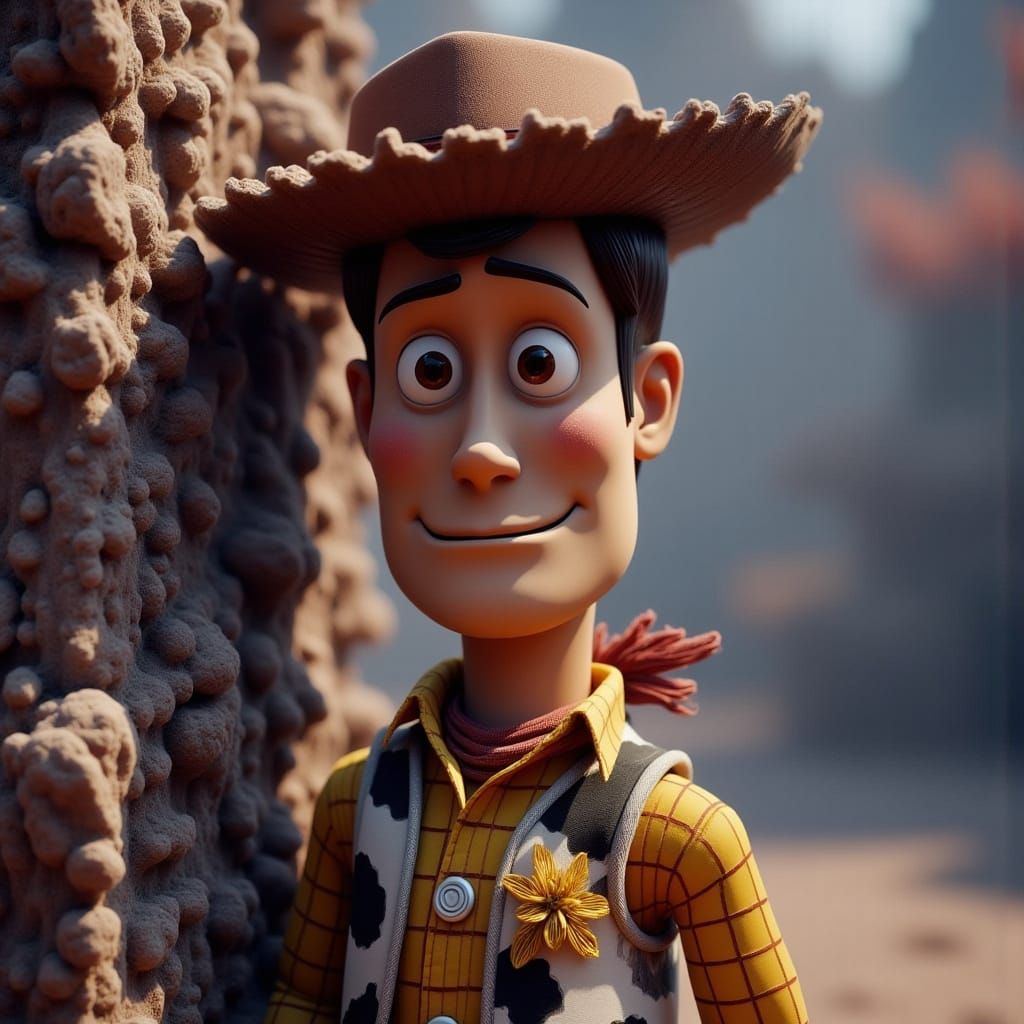 Woody from Toy Story as a Beggar in Pixar Style