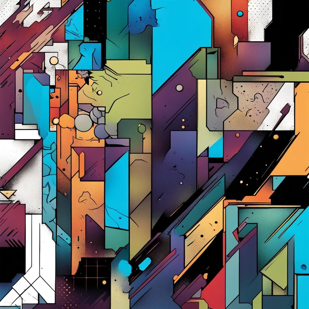 Android Style Comic Abstract Art in Complementary Colors