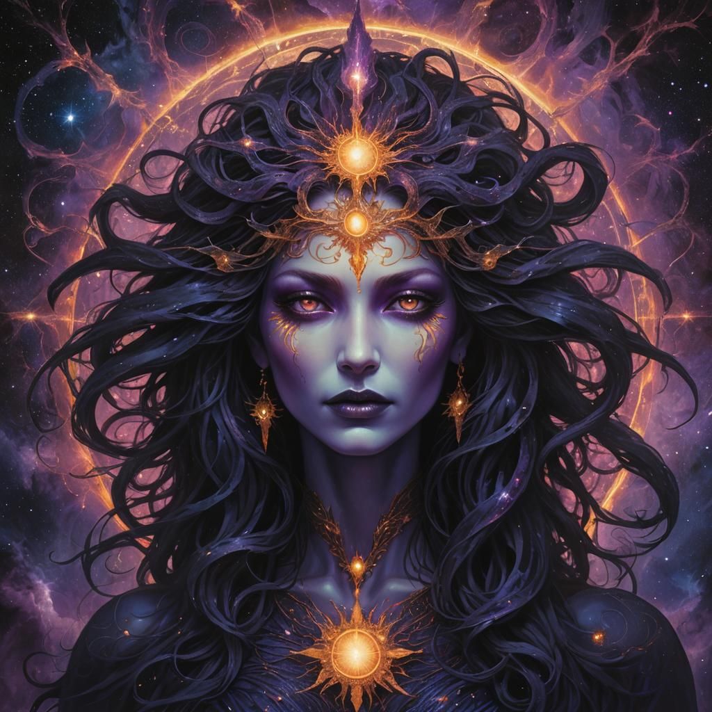 Lilith's Face in Mystical Black Sun: Ethereal Artwork
