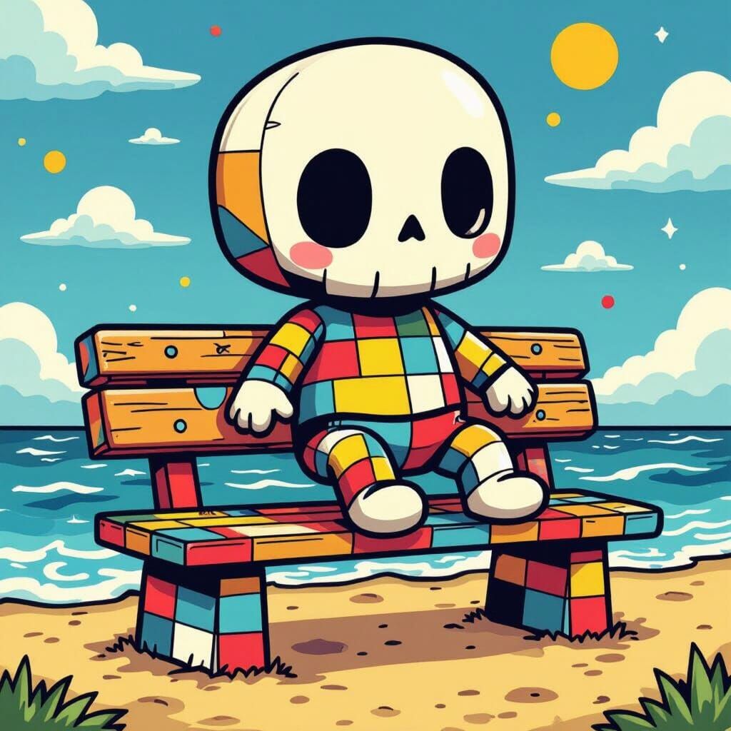 Chibi Cartoon Bench by the Beach