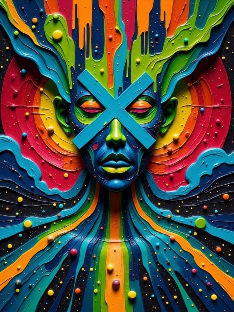 Abstract Ink Splatter Art in Retrofuturistic Style