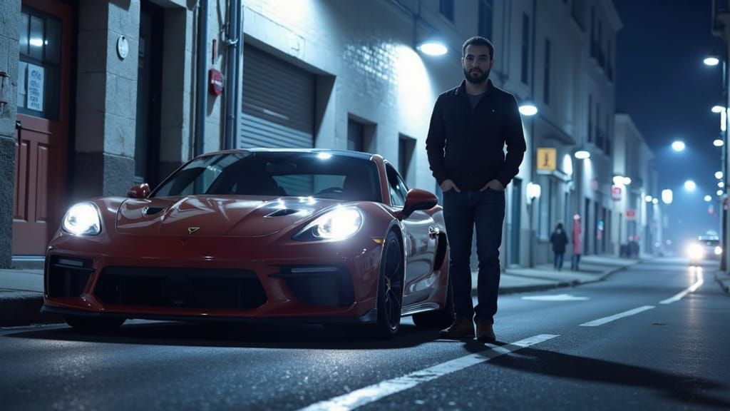 Slavic Man and Mustang in Alley