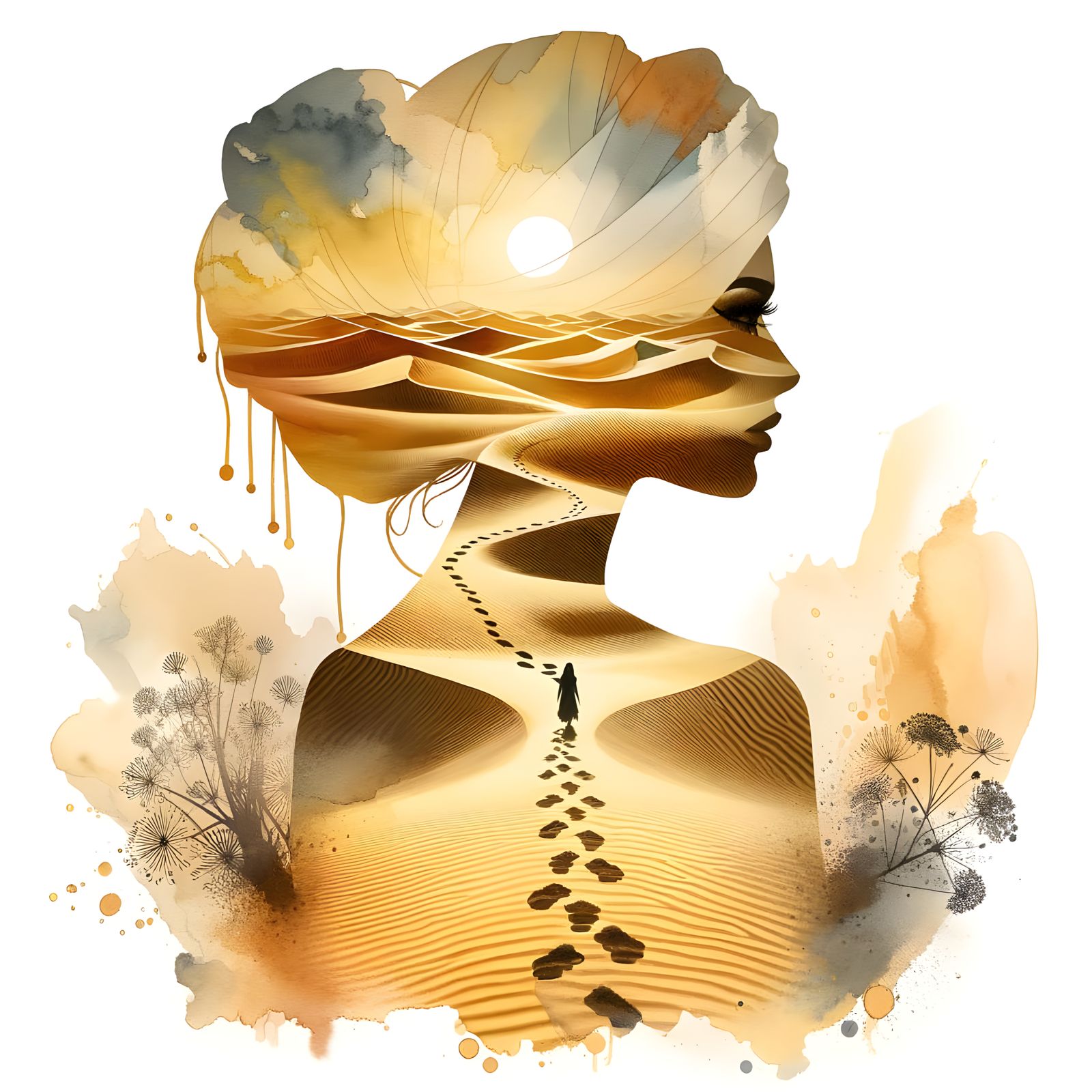 Visionary Desert Path in Double Exposure Silhouette