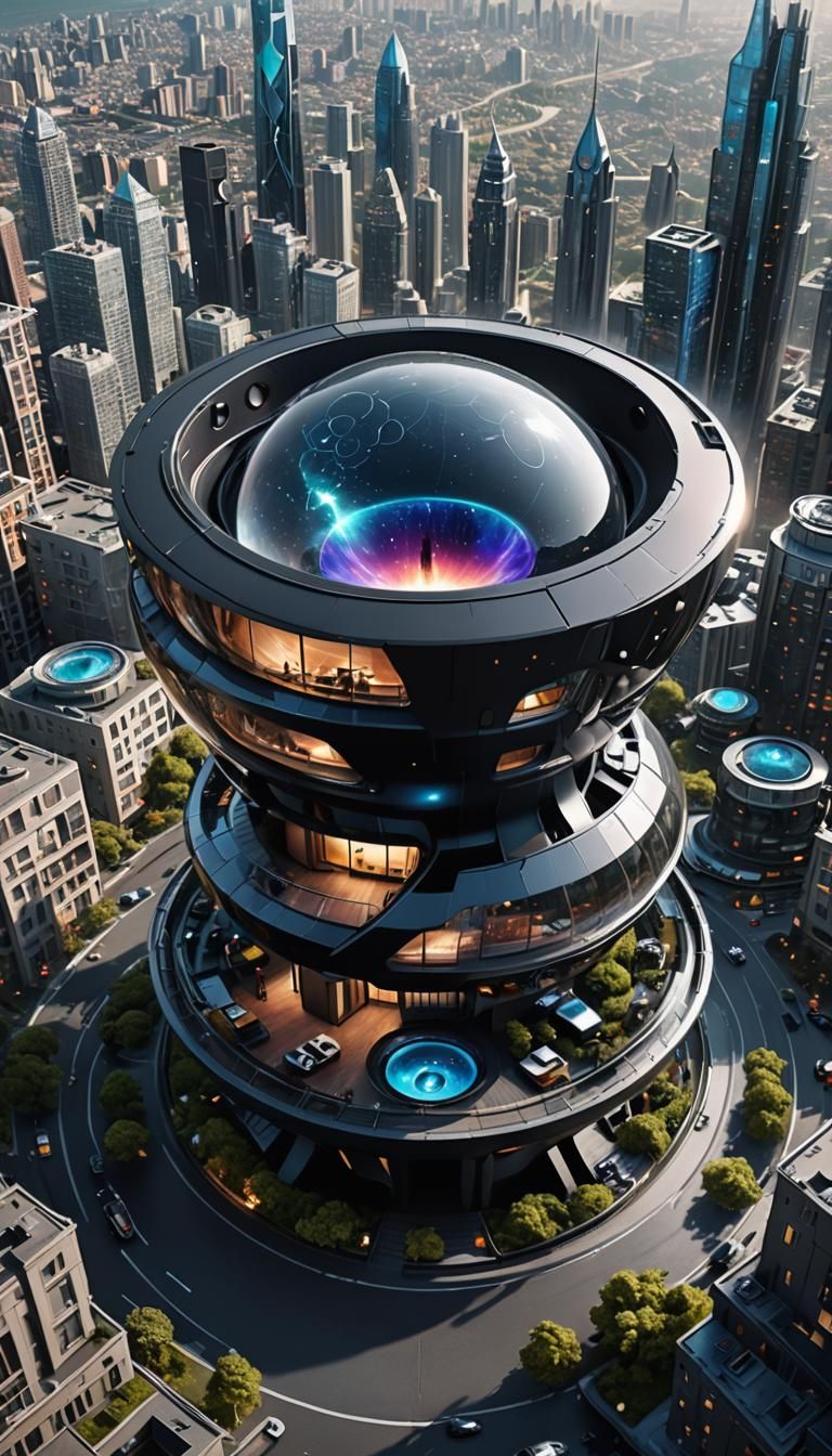 Futuristic Crystal House Inside a Black Hole
