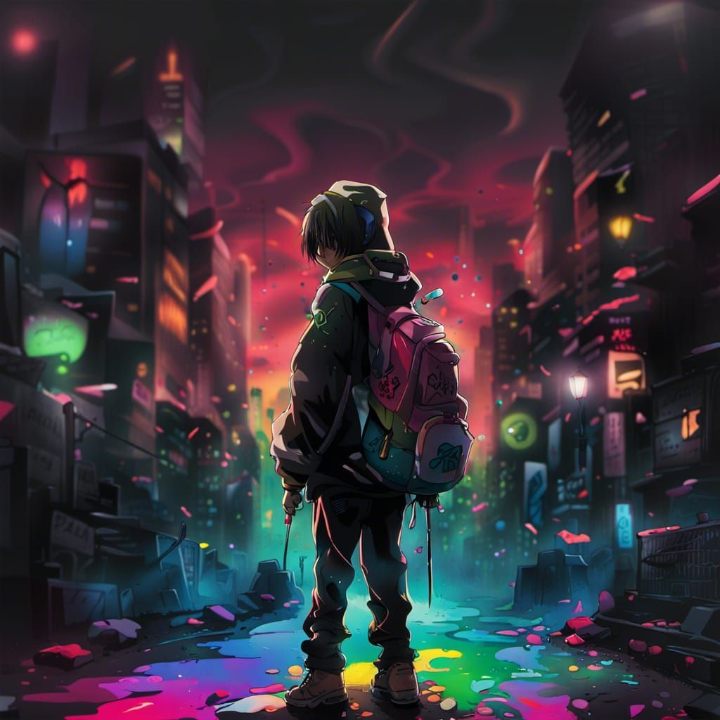Dynamic Graffiti Art in Anime Style