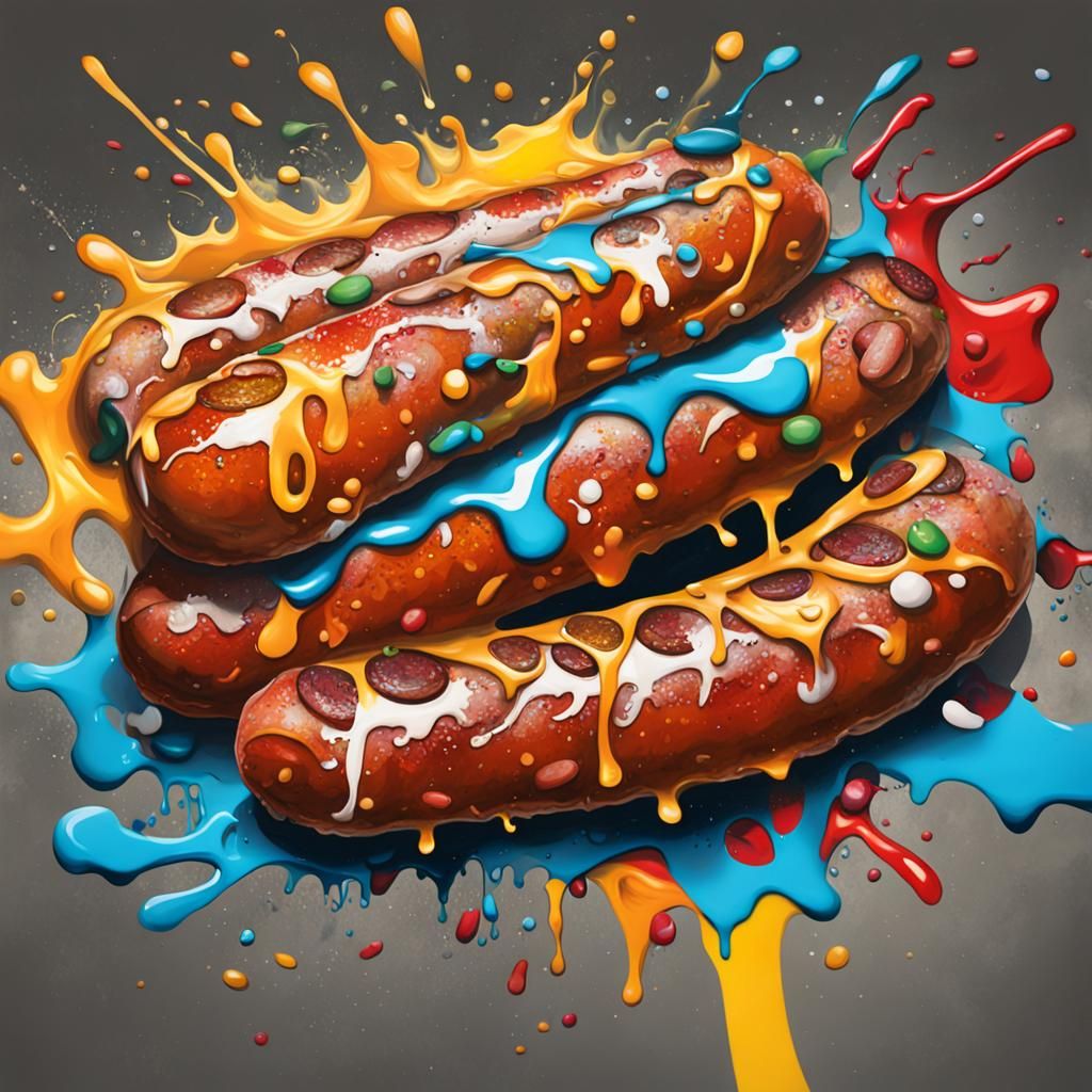Sausage Graffiti Art in Polychromatic Splash Style