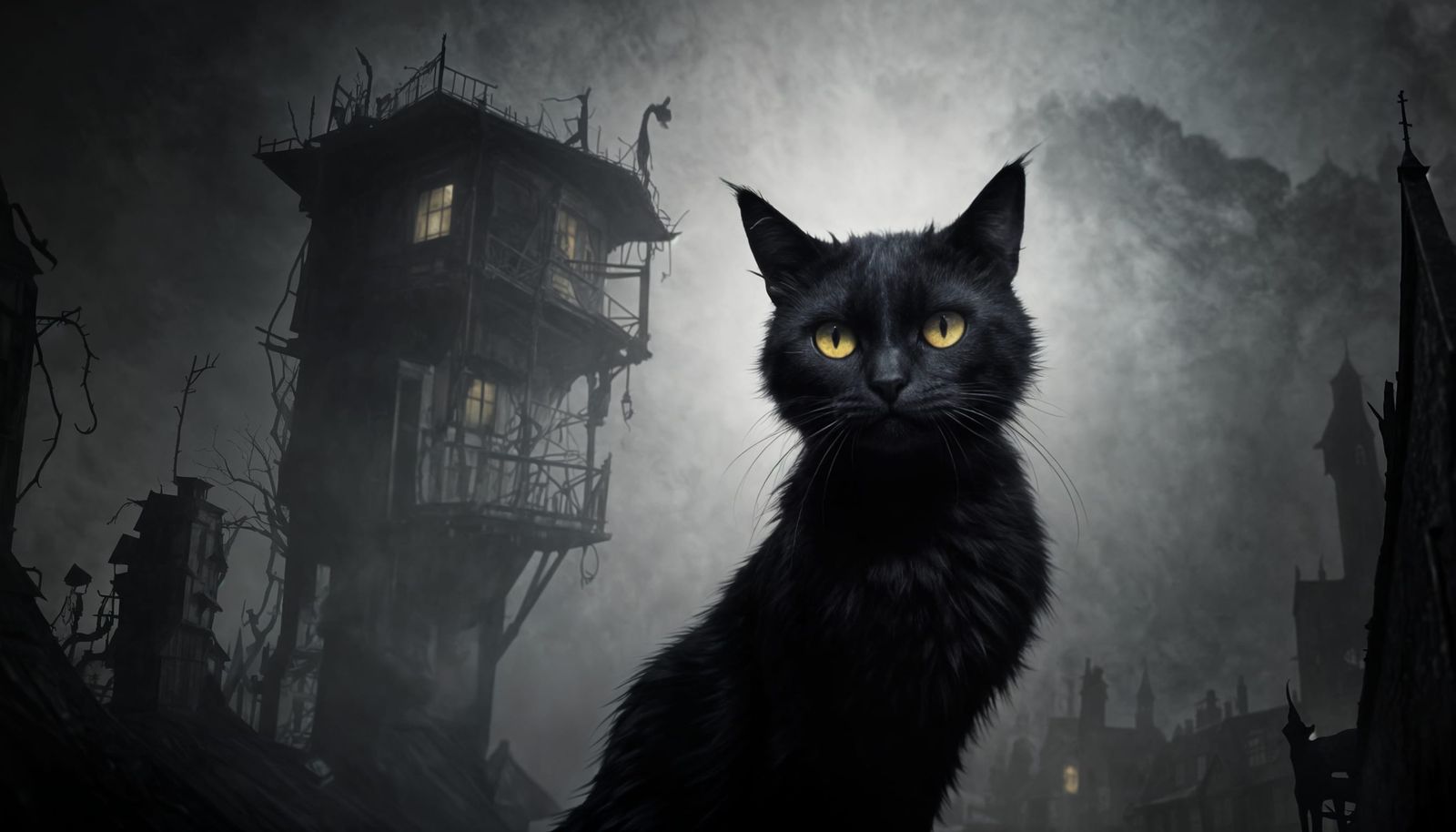 Eerie Black Cat in Nightmare Before Christmas Style