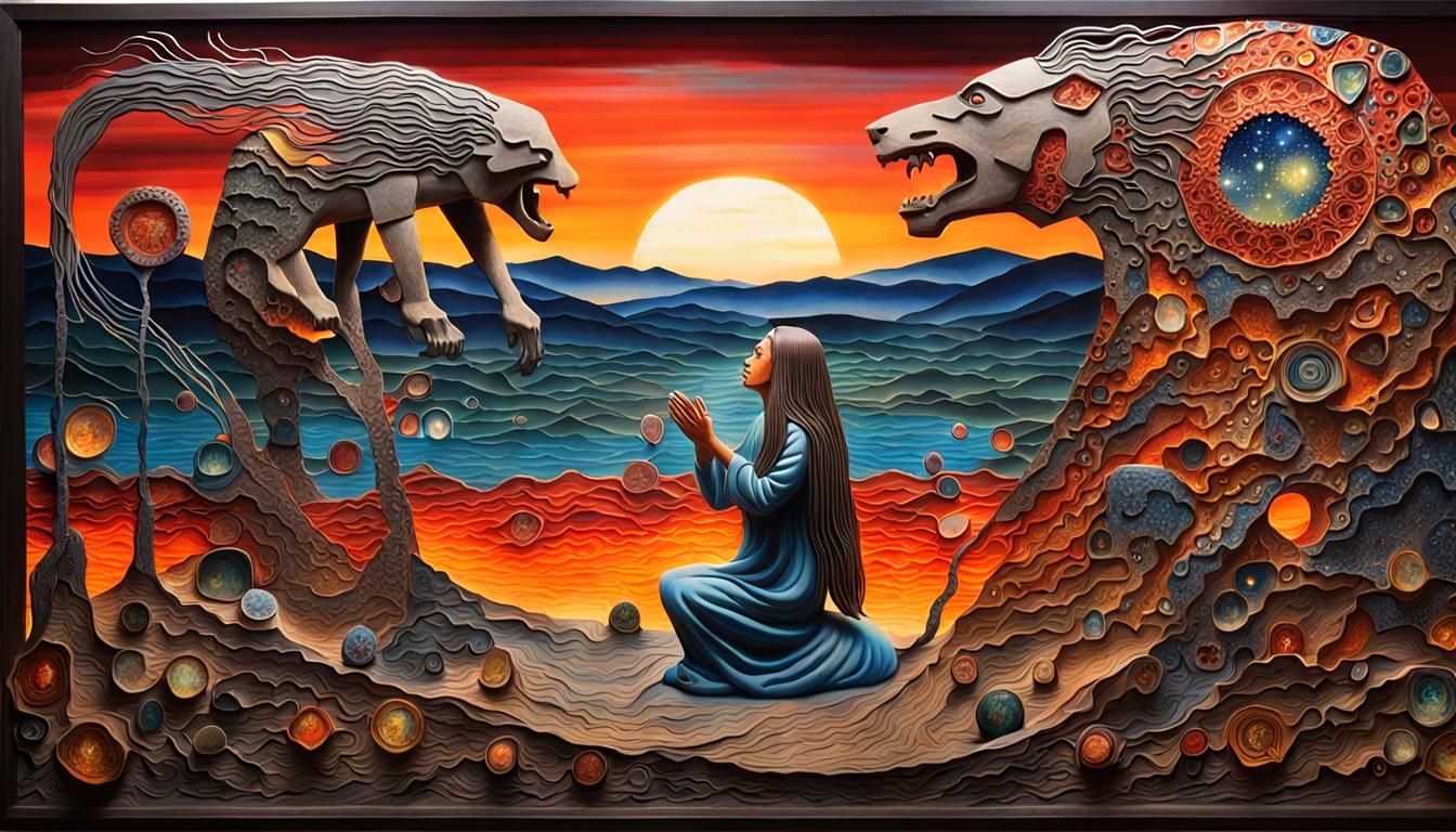 Surreal Sunset Sculpture with Bio Art Elements