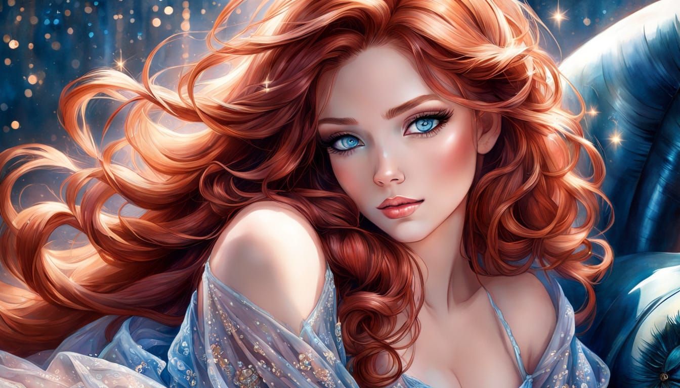 Anime Pin-Up Girl in Watercolor Style