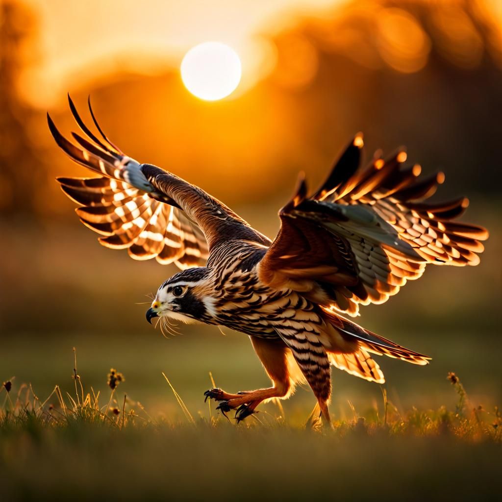 Bird of Prey Captures Rabbit in Golden Hour