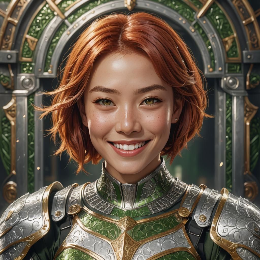 Armored Woman with Red Hair: A Digital Portrait