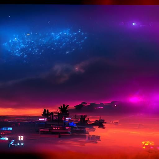 Cyberpunk Sunset Over Galaxy Sea