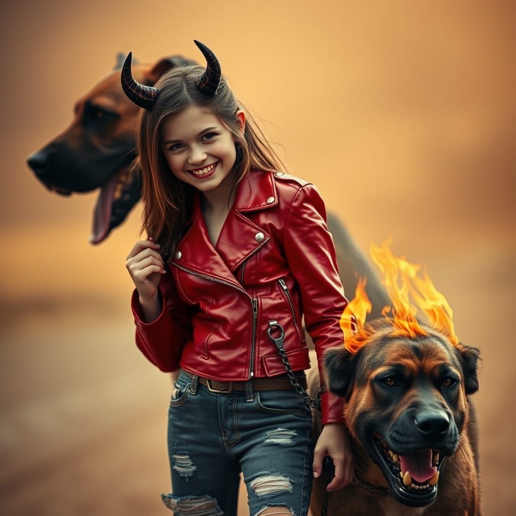 Demonic Girl with Hellhound, Vogue Editorial Style