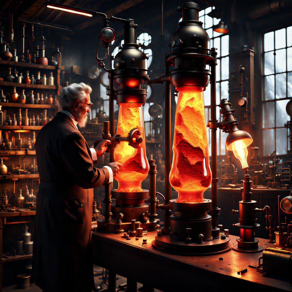 Steampunk Mad Scientist Invents Lava Lamp in Workshop