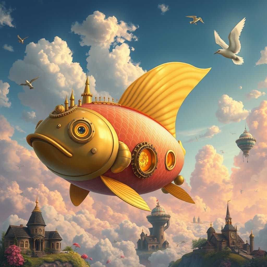 Steampunk Goldfish Airship in a Dreamlike Sky