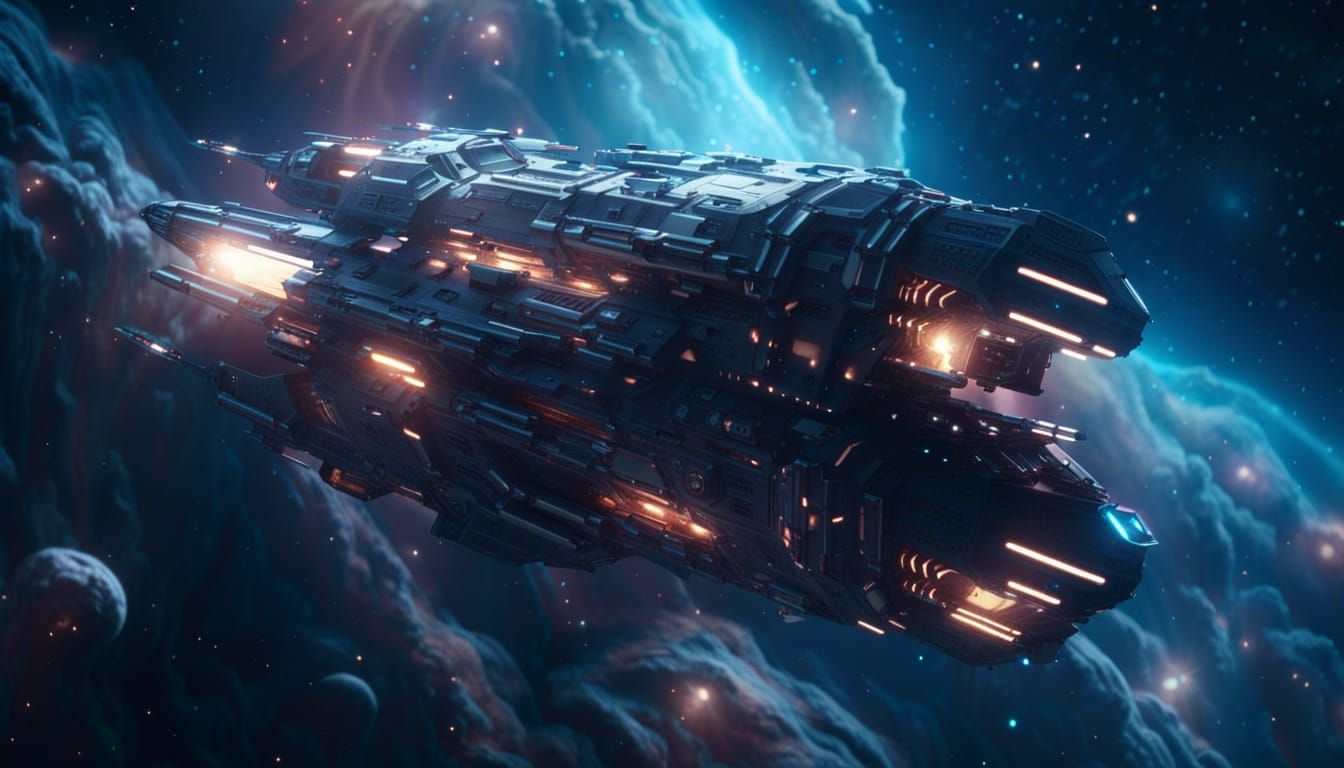 Spaceship Soaring Through a Nebula: Matte Painting