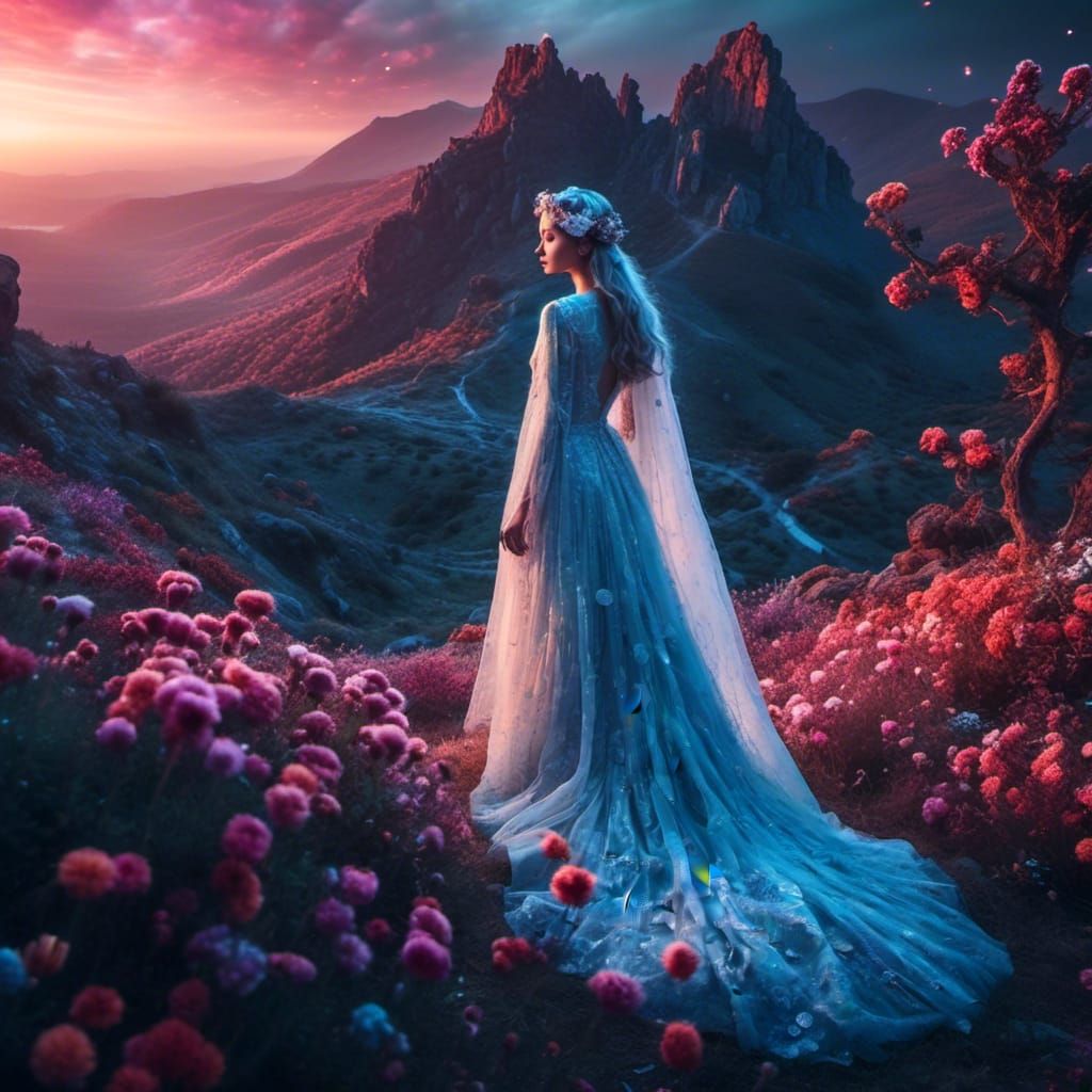 Ethereal Ghost Beauty in a Flower Meadow