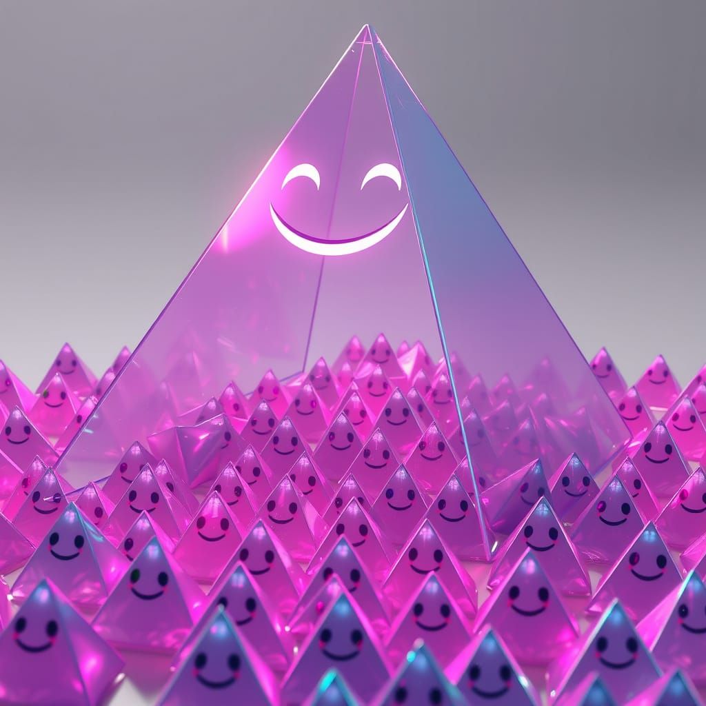 Giant Smiling Plastic Pyramid Spewing Pyramid Replicas