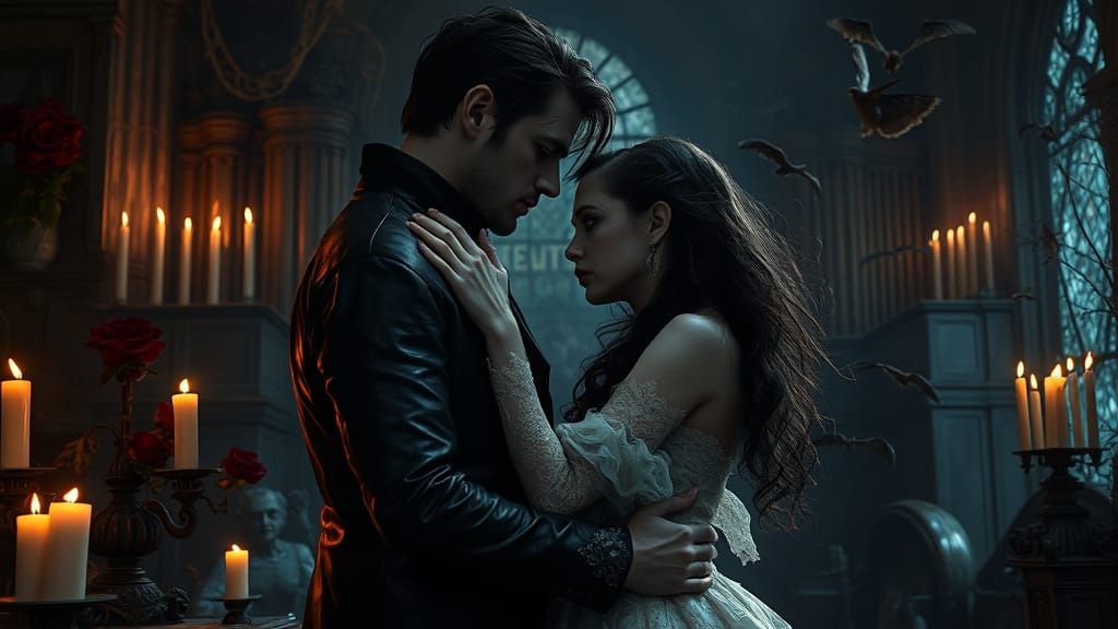 Gothic Embrace in Haunted Cathedral: Dark Fantasy Art