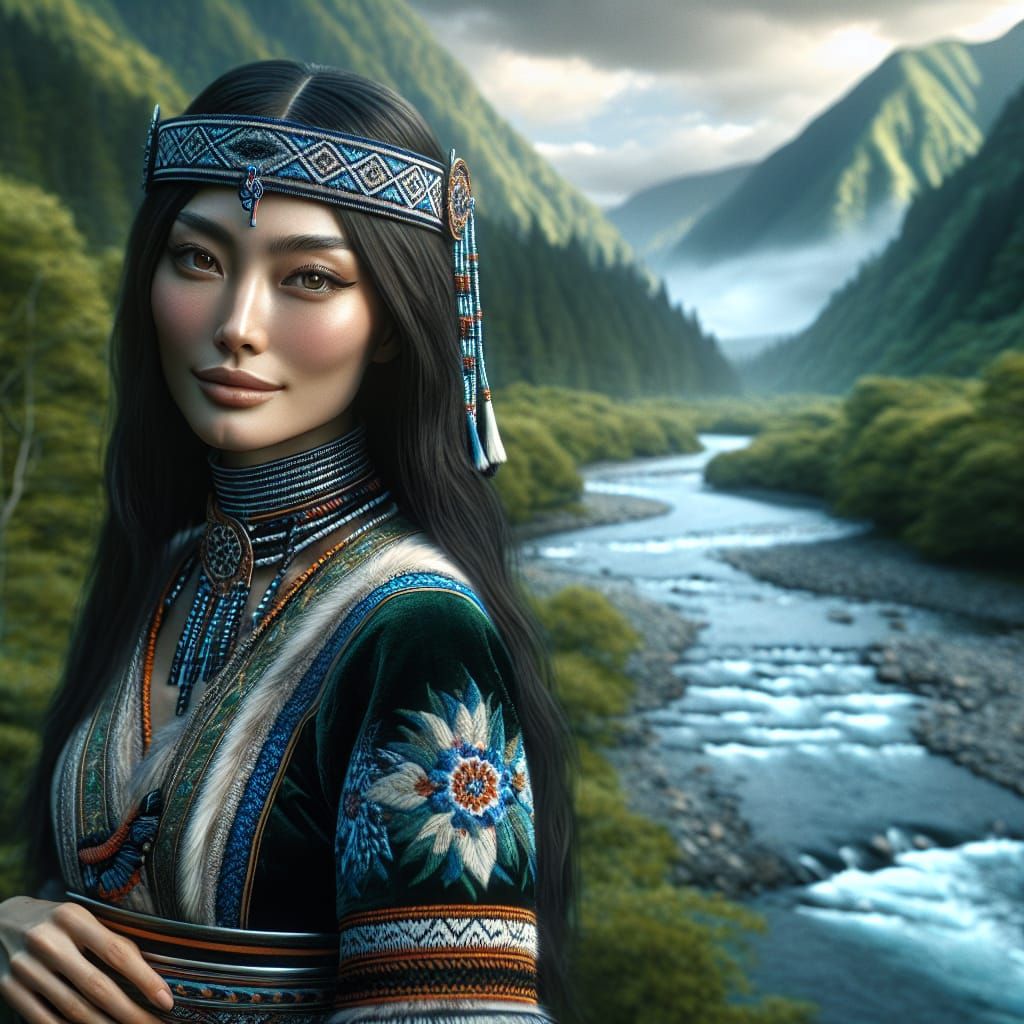 Majestic Ainu Goddess of Freshwater in Ainu Robe