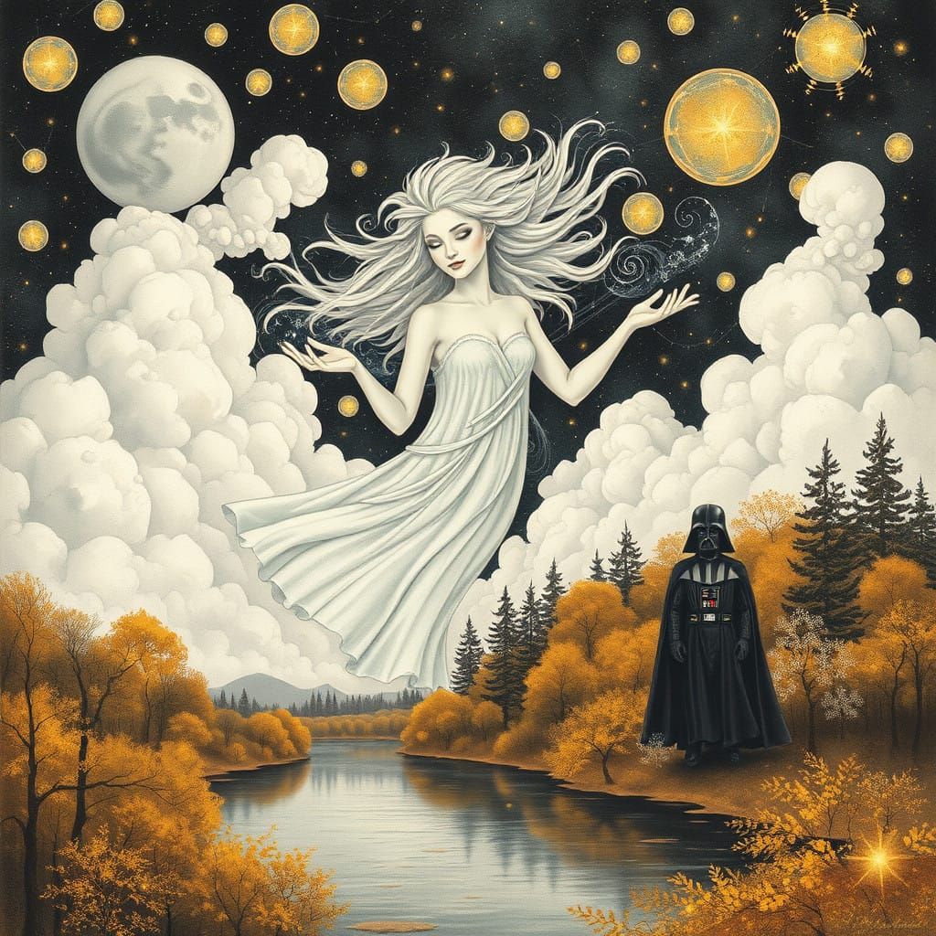 Ethereal Goddess in Dreamlike Landscape with Fractals