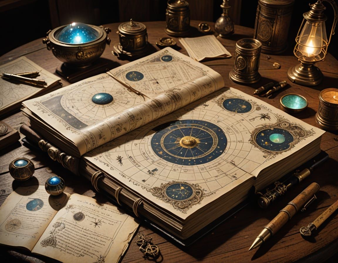 Ancient Explorer's Journal with Astronomical Charts and Myth...