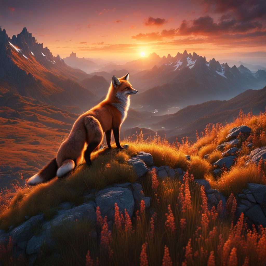 Fox at Sunrise: Detailed Matte Painting