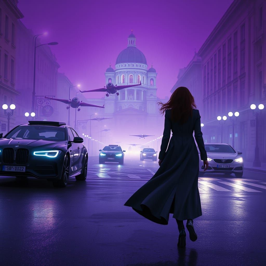 Futuristic Saint Petersburg in Purple Fog