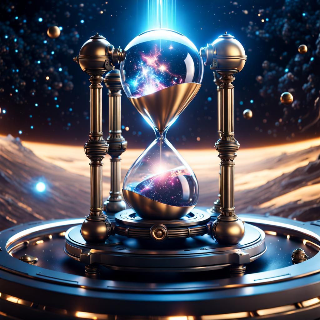 Futuristic Hourglass Reveals Tiny Radiant Universe