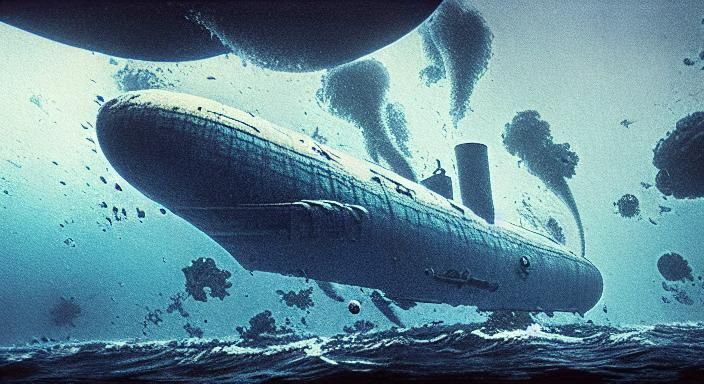 Giant Soviet Submarine Underwater Battle Scene
