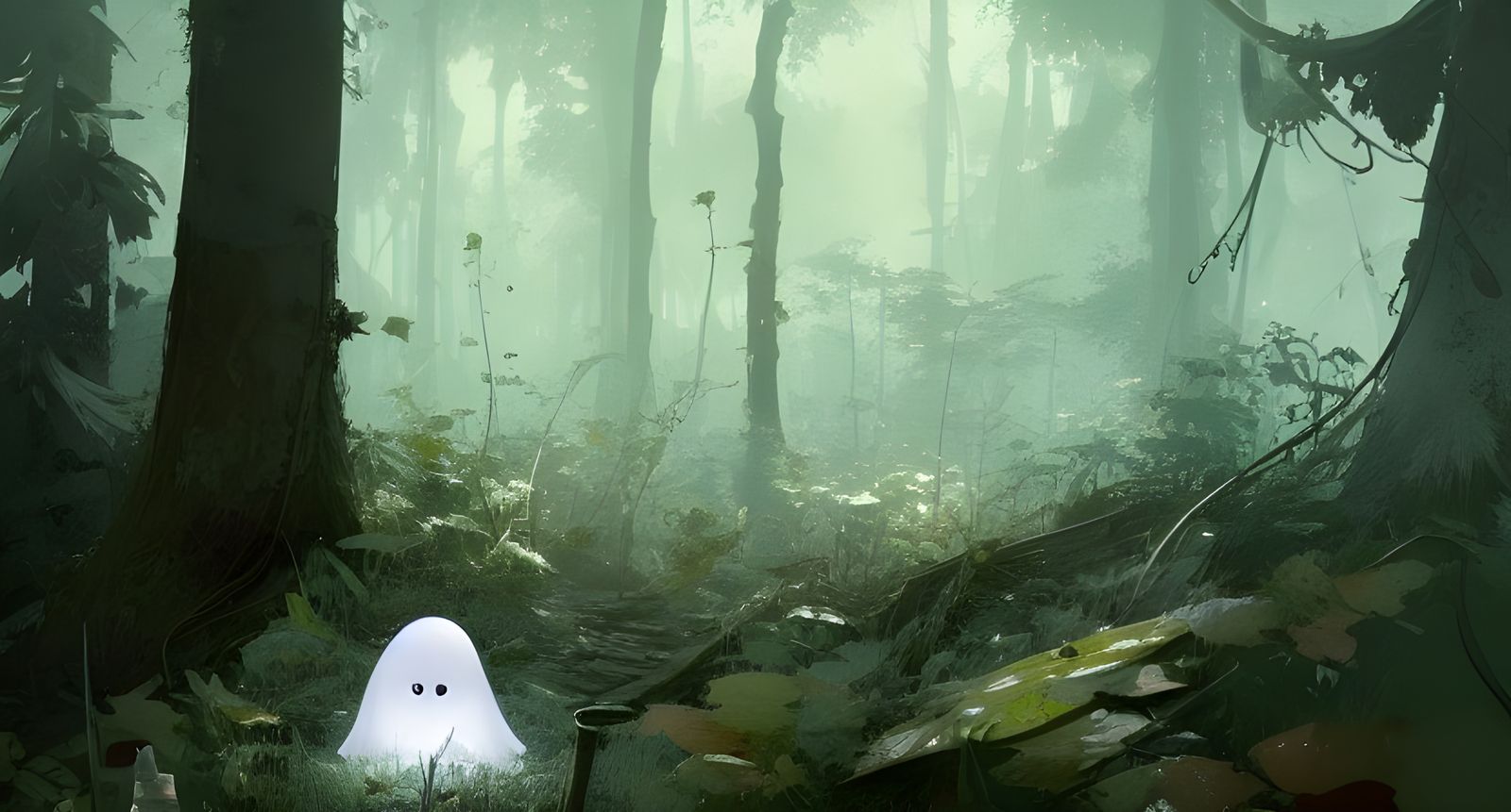 Little Ghost in Forest: Digital Illustration