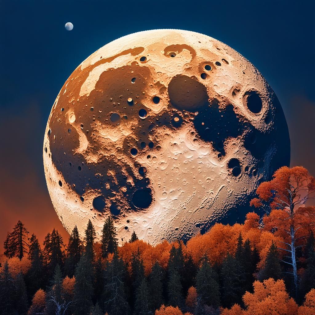 Oversized Moon Looms Over Autumnal Landscape