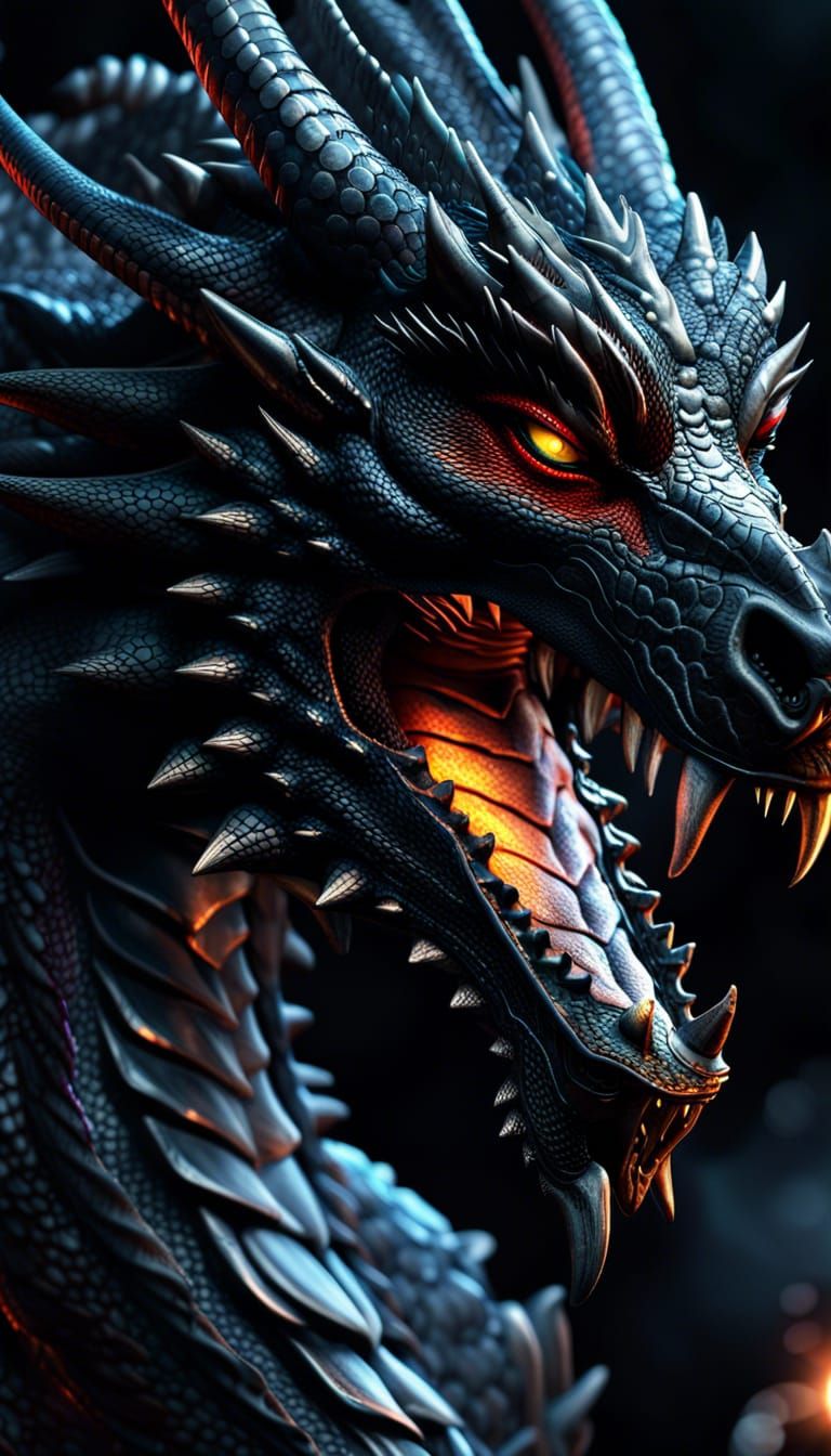 Colossal Black Dragon God in 3D