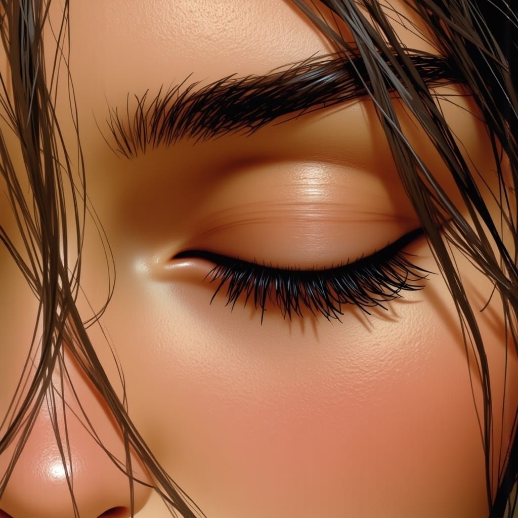 Serene Digital Portrait of a Woman's Eye in Warm Golden Ligh...