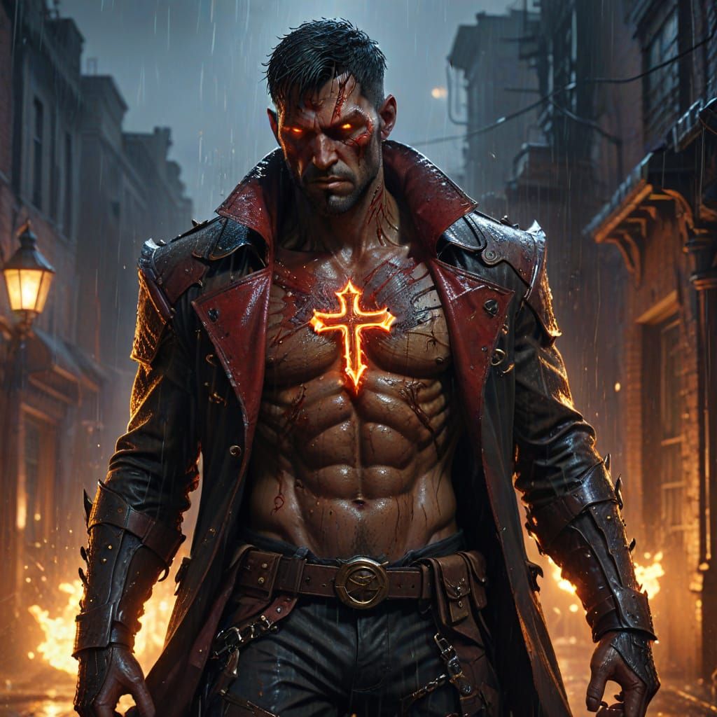 Demonic Hero in Diesel-Punk Alleyway