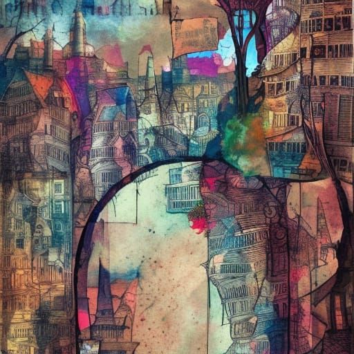 Boho Gypsy Village Collage in Mixed Media