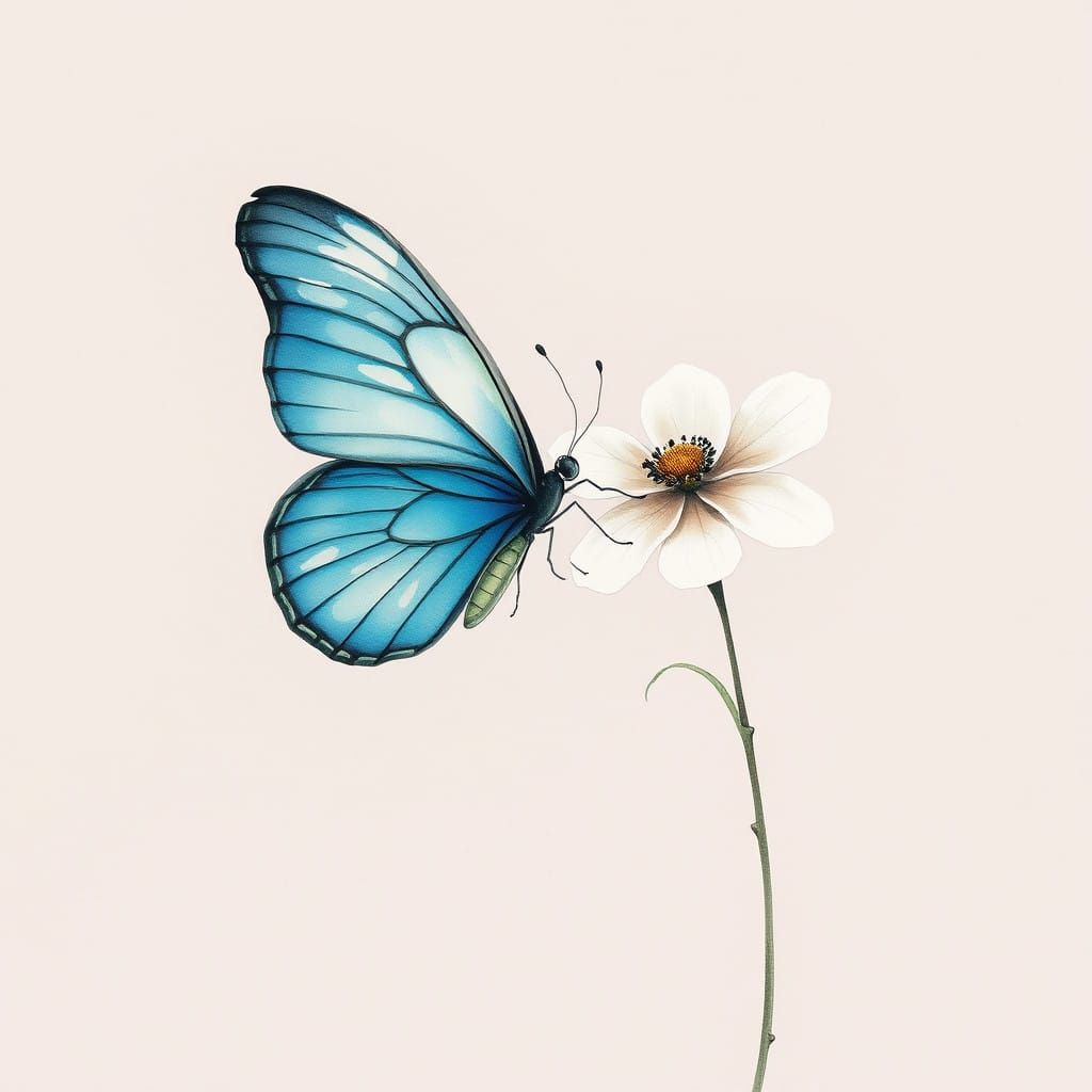 Ethereal Watercolor Butterfly on a Delicate Flower